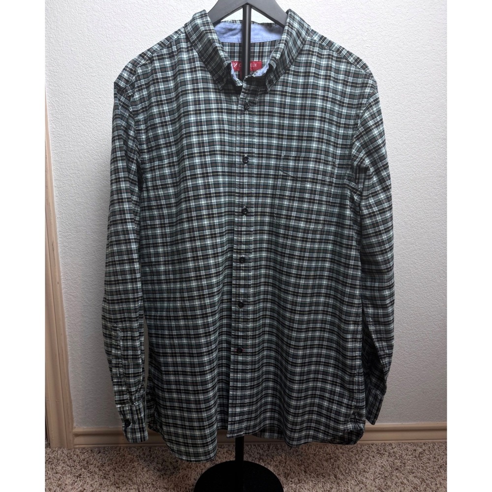 Cremieux Slim Fit Plaid Button Down Shirt Mens XL Green Cotton Long Sleeve